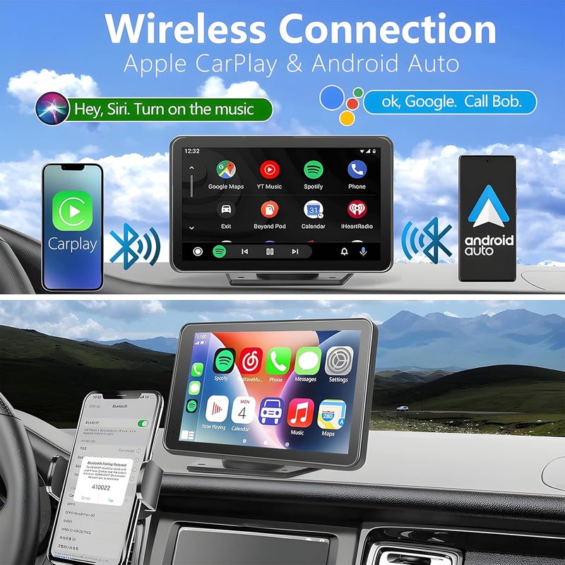 LANGDA Portable Carplay Screen for Car, 7" Wireless Carplay & Android Auto with Bluetooth, HD Backup Camera, GPS Navigation, Siri, FM, AUX, Mirror Link for All Vehicles - Image 2